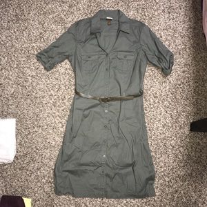 Army green button down dress